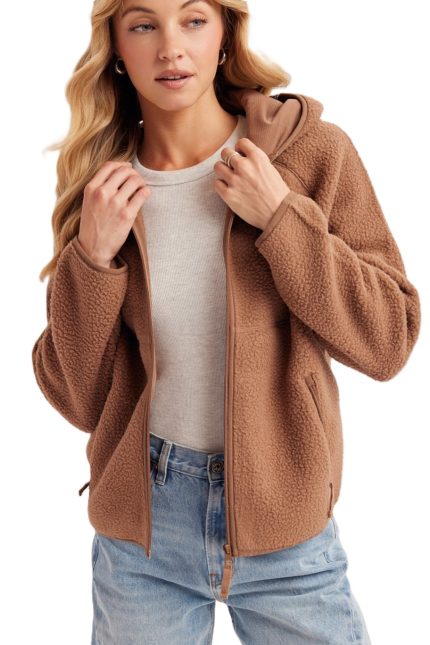 Sherpa Fleece Zipper Front Hoodie Jacket -lc