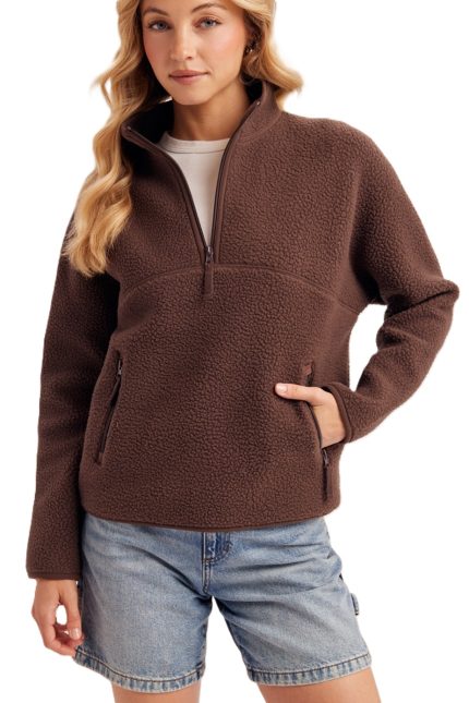Sherpa Fleece Half Zipper Front Pullover -lc