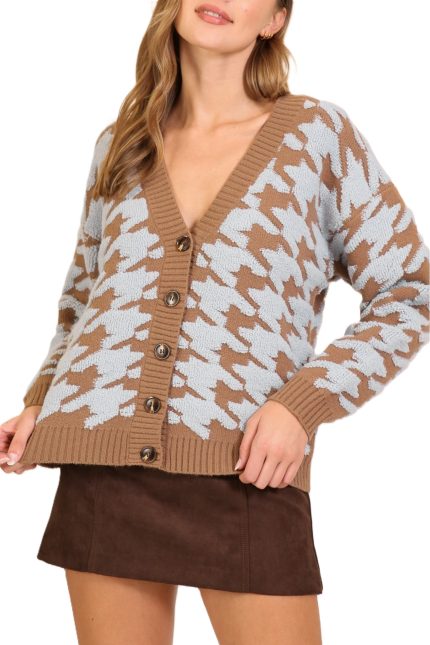 Plush Knit Houndstooth Cardigan