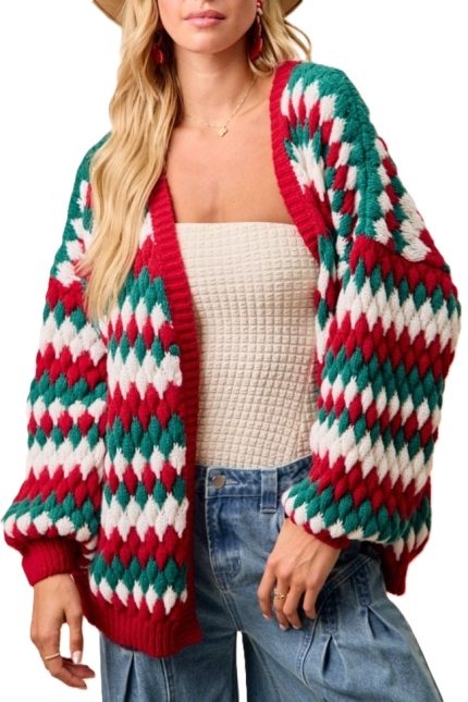 Christmas Theme Textured Sweater Cardigan