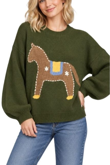 Folk Horse Embroidered Crewneck Sweater