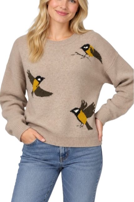 Woodland Bird-motif Pullover Sweater