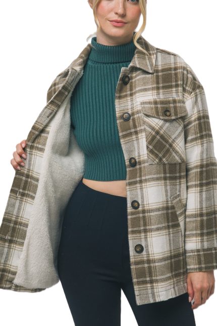 Oversized Sherpa-lined Flannel Shacket
