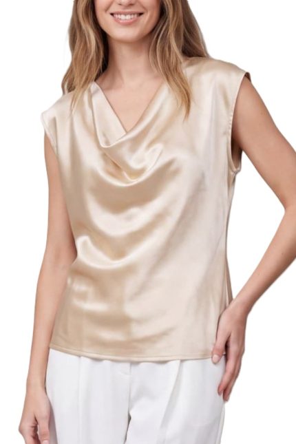 Sleeveless Cowl Neck Satin Top