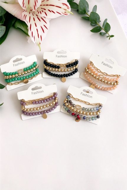 Metallic And Faceted Beaded Bracelet Set Pack Of 4