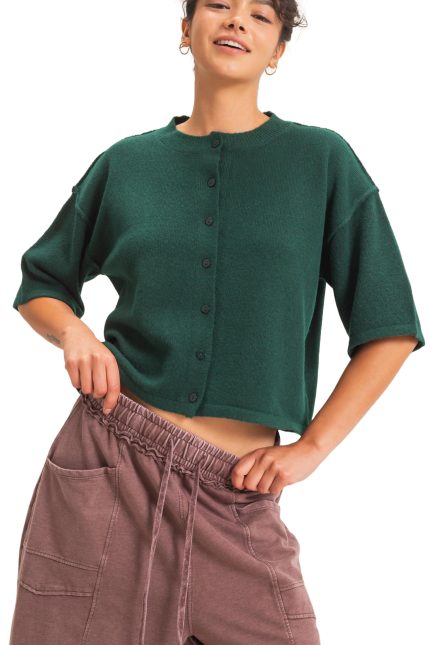 Drop Shoulder Short Sleeve Cardigan