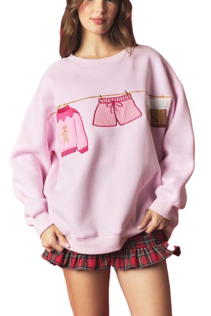 Holiday Outfit Hanging Embroidery With Fur Detailed Sweatshirt