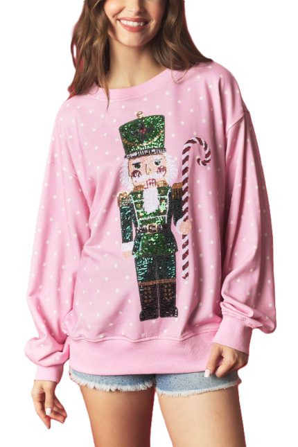 Mini Dot Printed With Nut Crackers Sequins Sweatshirt