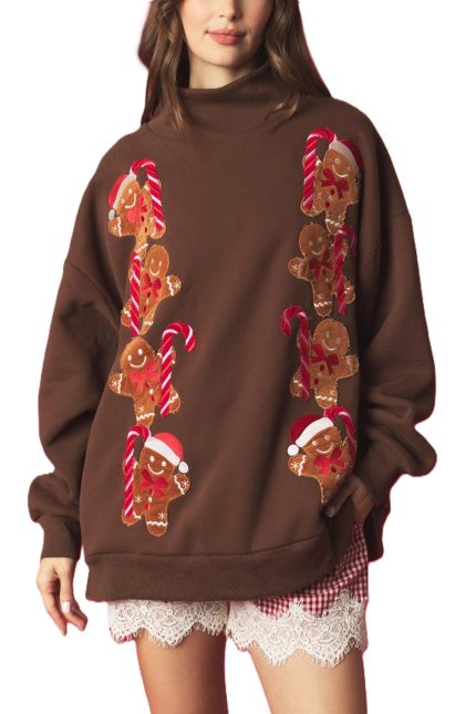Ginger Bread Corduroy Patch Mock Neck Sweatshirt