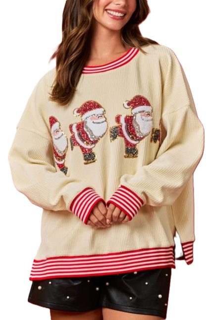Sequins And Fur Embroidery Oversized Sweater
