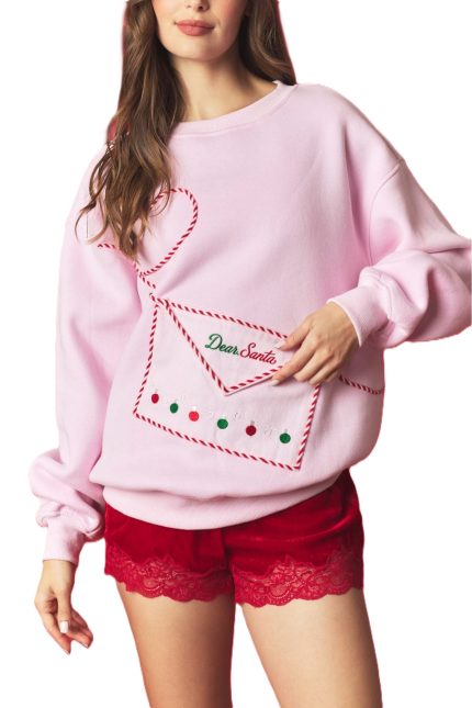Santa Letter Envelope Pocket Fleeced Terry Sweatshirt