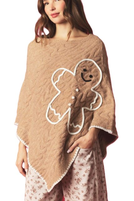 Ginger Bread Blanket Stitch Hem Knit Cape