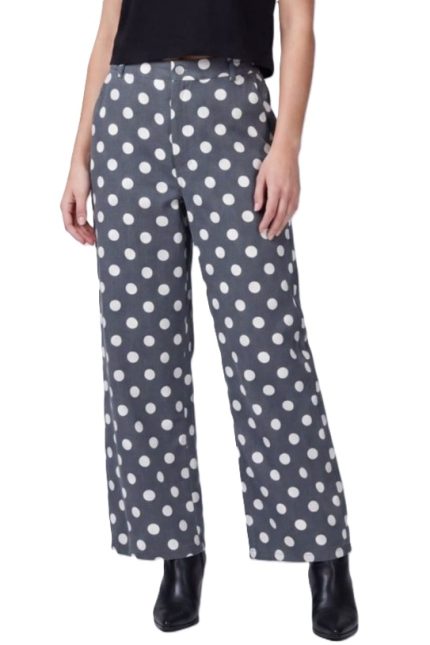 Woven Washed Polka Dot Print Pants