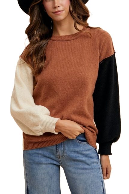 Soft Touch Color Block Loose Fit Sweater