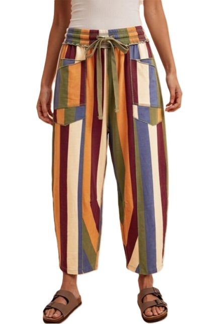 Wide Stripe Printed Barrel Fit Utility Knit Pants