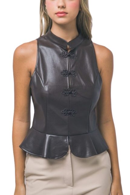 Faux-leather Peplum Qipao Top
