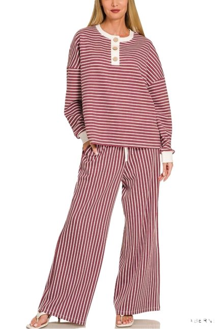Scuba Striped Button Sweatshirts And Pants Set