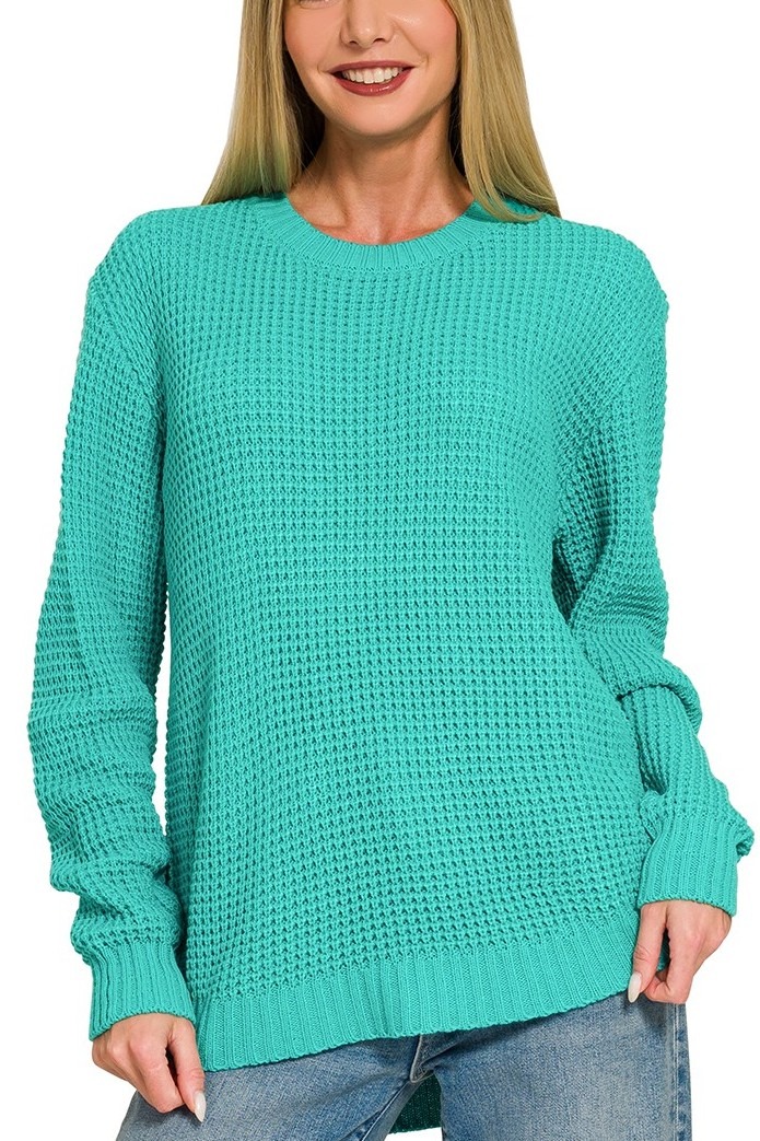 Hi-low Curved Hem Waffle Sweater