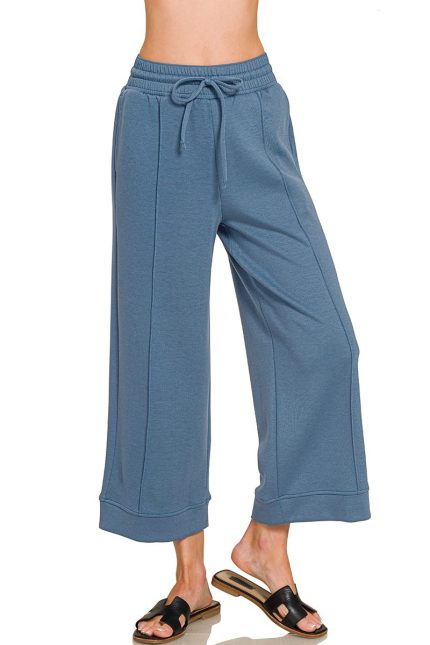 Plus Scuba Wide Leg Cropped Pintuck Pants