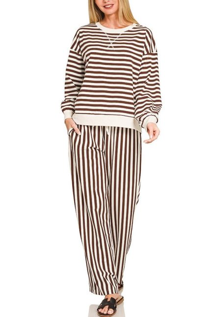 Striped Yarn Dyed Pullover & Pants Set