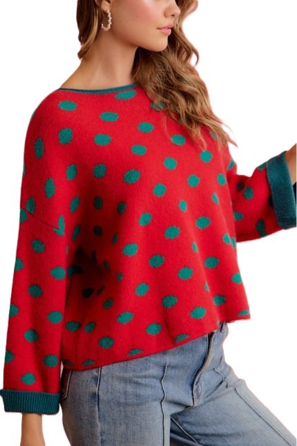 Christmas Festive Relaxed Fit Polka Dot Holiday Sweater