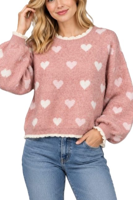 Heart Ruffle-trim Sweater
