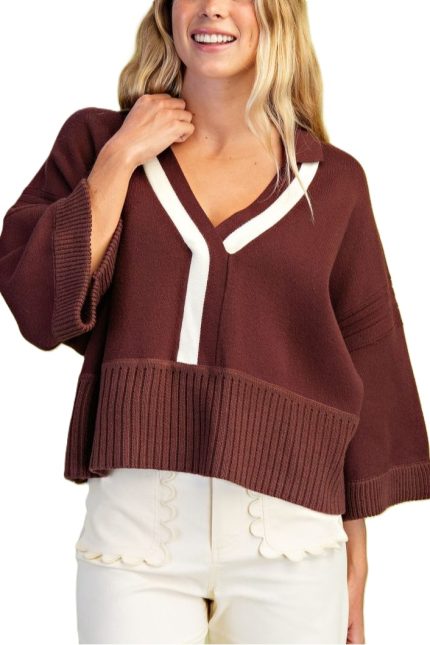V-neck Collared Sweater